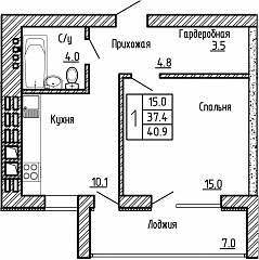 1-комнатную квартиру №61, 40,9 кв. м, на ул Генерала Бакланова, 1, 3 подъезд 4 этаж, 3 подъезд южная сторона