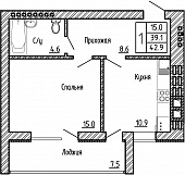 1-комнатная квартира №33, 42,9 кв. м, на ул Генерала Бакланова, 1, 2 подъезд 3 этаж, 2 подъезд южная сторона