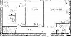 2-комнатная квартира №3, 88 кв. м, на ул Генерала Круковского, 4, первый этаж